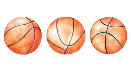 Obraz premium Watercolor Illustrations of Three Unique Basketballs with Detailed Patterns and Textures for Artistic Projects