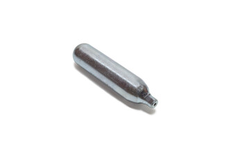 CO2 cartridge, neck side. isolated on white background, with clipping path