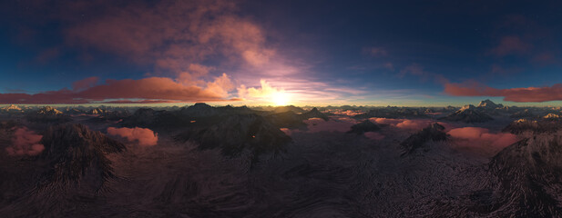 Fototapeta premium Stunning 3D Rendering of Mountain Sunrise with Cloudy Sky