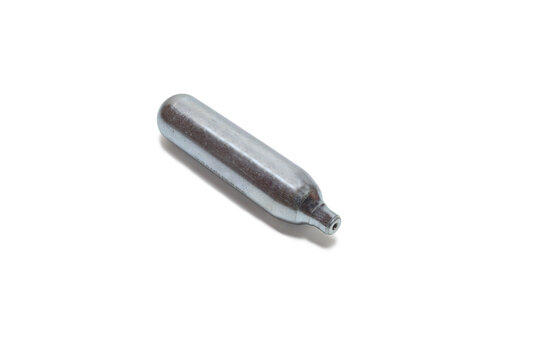CO2 cartridge, neck side. isolated on white background, with clipping path