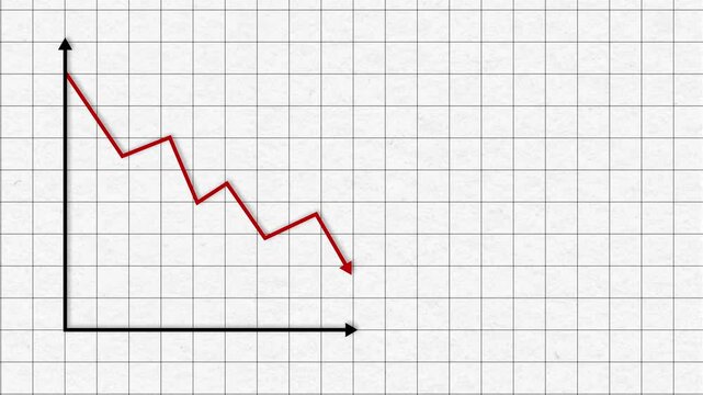 Animated Downward Business Graph with Red Line on Textured Paper Background and Copy Space