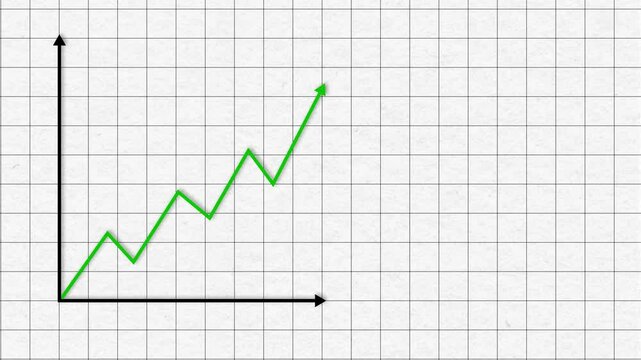 Animated Upward Business Graph with Green Line on Textured Paper Background and Copy Space