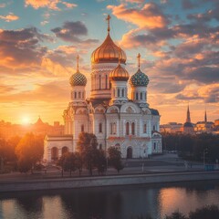 Fototapeta premium Christ the Savior Cathedral at sunset in Moscow