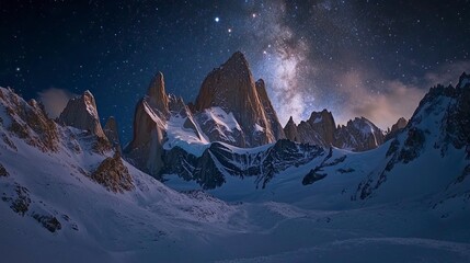 Crystal Clear Starry Sky Over Snowy Mountain Peaks Starry Night Skies in Winter ,Winter seasson, Happy New Year, Happy christmass