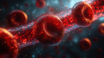 Naklejka premium HO scale 3D render of red cells inside the body, medical background, close-up view, highly detailed, photorealistic the photo.