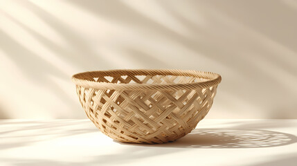 Fototapeta premium 3d render of a wicker basket. rattan basket on a light background. 3d render. Woven. Illustration