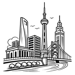 Fototapeta premium Modern Monochrome Line Art Cityscape