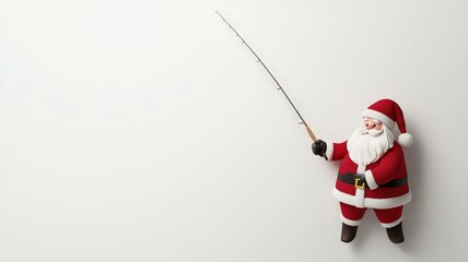 3d santa and holiday concepts. Santa figurine fishing against a plain background.