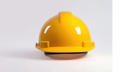 Fototapeta premium Bright yellow safety helmet. Simple studio shot. Protective headgear. Construction site safety. Worker security equipment. Industrial safety product. Safety gear for industry. Durable protective