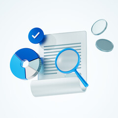 Financial Analysis Illustration with Magnifying Glass and Pie Chart