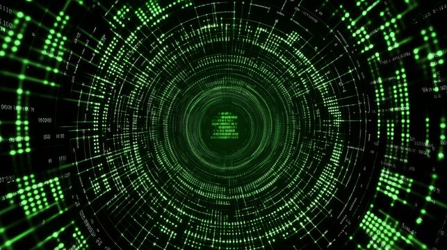 Circular matrix of binary code forming an abstract background Highlights coding programming and hacker concepts suitable for computer science or network security education