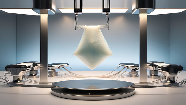 High-tech elasticity testing of frosty blue thermoplastic specimen