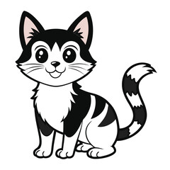 Obraz premium Adorable cartoon black and white cat with a striped tail, symbolizing playful companionship.