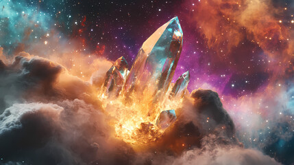 Crystalline being floating in a nebula. Crystalline. Illustration