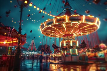 Colorful illuminated carousel in night fair.