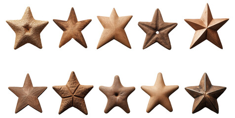 Obraz premium Ten wooden star sculptures with varying textures and shapes