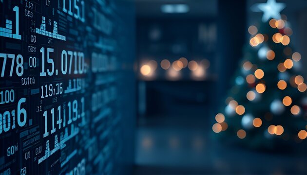 Glowing Christmas tree on abstract futuristic background with glowing particles. Combination of high tech and holiday theme. Generative AI