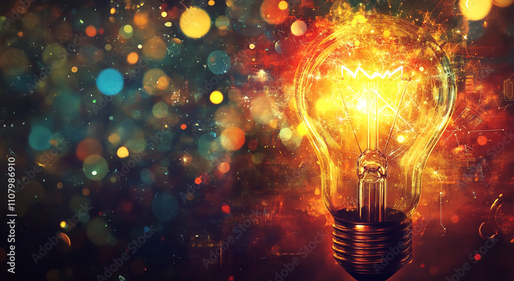 Aufkleber bright light bulb surrounded by colorful bokeh effects creates a warm and inviting atmosphere at nig