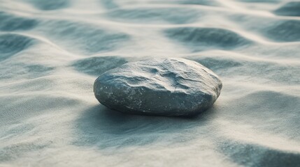 Dark Stone Rests on Undulating Sandy Surface