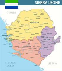 Fototapeta premium Sierra Leone Map Vector New 2024 Colorful - Customizable layered political map of Sierra Leone with administrative divisions for website, education, reports, news, politics, print, poster