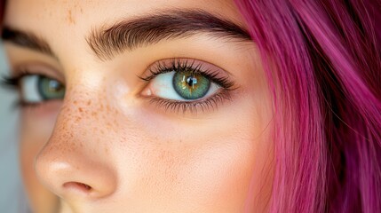 Fototapeta premium Vivid Hues and Captivating Gaze of a Fashion Influencer With Striking Features and Vibrant Hair