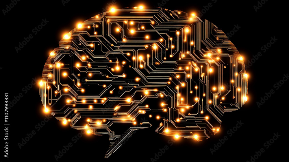 Aufkleber Conceptual representation of a brain with digital circuits and glowing lights symbolizing artificial intelligence and connectivity