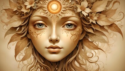 Abstract Nature Face with Sun and Water Element