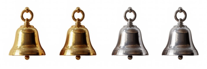 Artistic display of diverse bells in various styles on a neutral backdrop