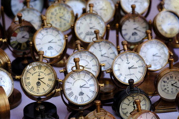 Pune, Maharashtra - November 29 2024, Sale of Antique watches, clocks, compass, in art craft fair, Pune, India.