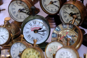 Pune, Maharashtra - November 29 2024, Sale of Antique watches, clocks, compass, in art craft fair, Pune, India.