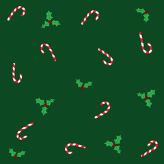 seamless pattern with candy canes and mistletoe