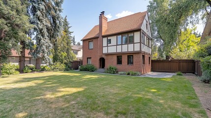 Obraz premium This beautiful house features a large lawn and lovely garden, providing an inviting space for relaxation and outdoor activities