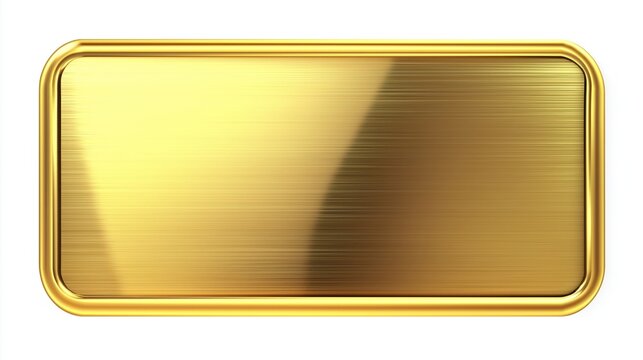Shiny gold plaque with engraved text recognition. Premium quality material shows luxury. Blank plaque design allows for custom text. Versatile visual element for design projects. Suitable for awards