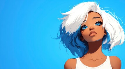 Stylish Woman With Striking Blue Eyes and White Hair Embodies Modern Fashion Influence