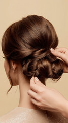 Fototapeta premium Elegant updo hairstyle styled by a professional for special occasions