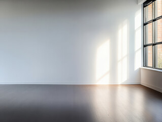 Obraz premium Empty room with sunlight streaming through large windows in a modern building