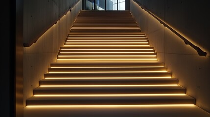 Modern staircase illuminated with warm lighting in a contemporary building environment