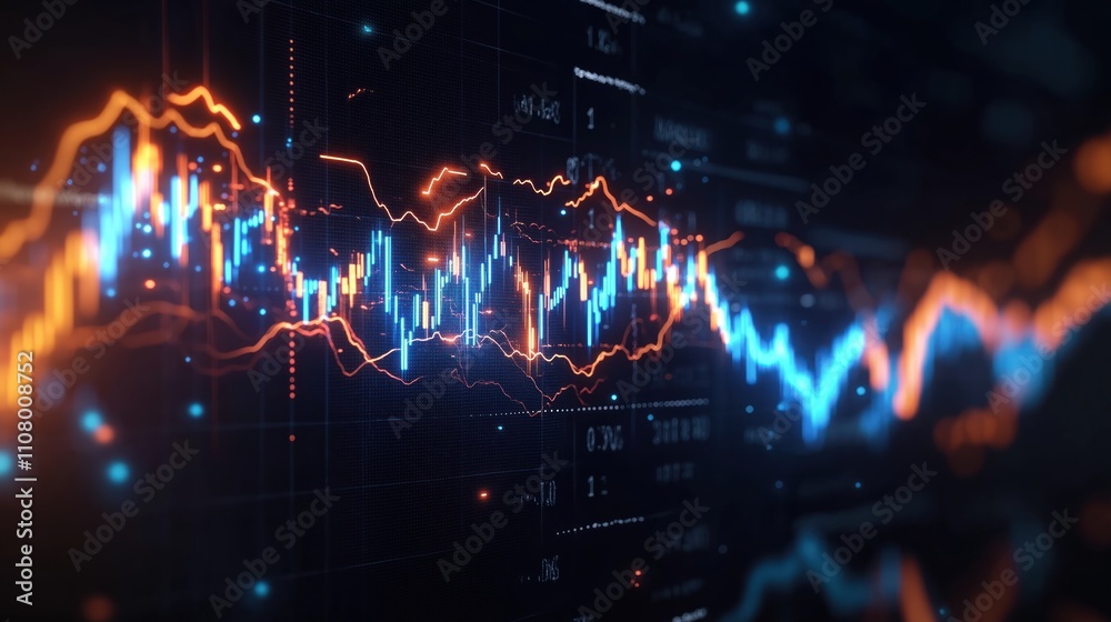 Aufkleber animated market volatility graph shows financial flux with lightning speedlight effects. dynamic cha