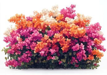 Fototapeta premium Vibrant Bougainvillea Blooms in a Colorful Display of Pink, Orange, and White Flowers Against a Bright Background