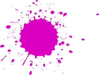 Vibrant pink paint creates a dynamic splash, with droplets scattering across a clean white backdrop, adding a pop of color and artistic flair