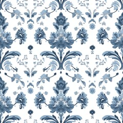Elegant floral pattern in blue tones on a white background for home decor