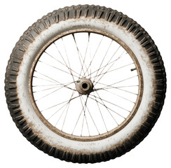 Naklejka premium PNG Dirty bicycle wheel with worn tire and spokes