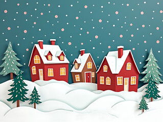 Fototapeta premium winter christmas houses composition in paper cut style merry