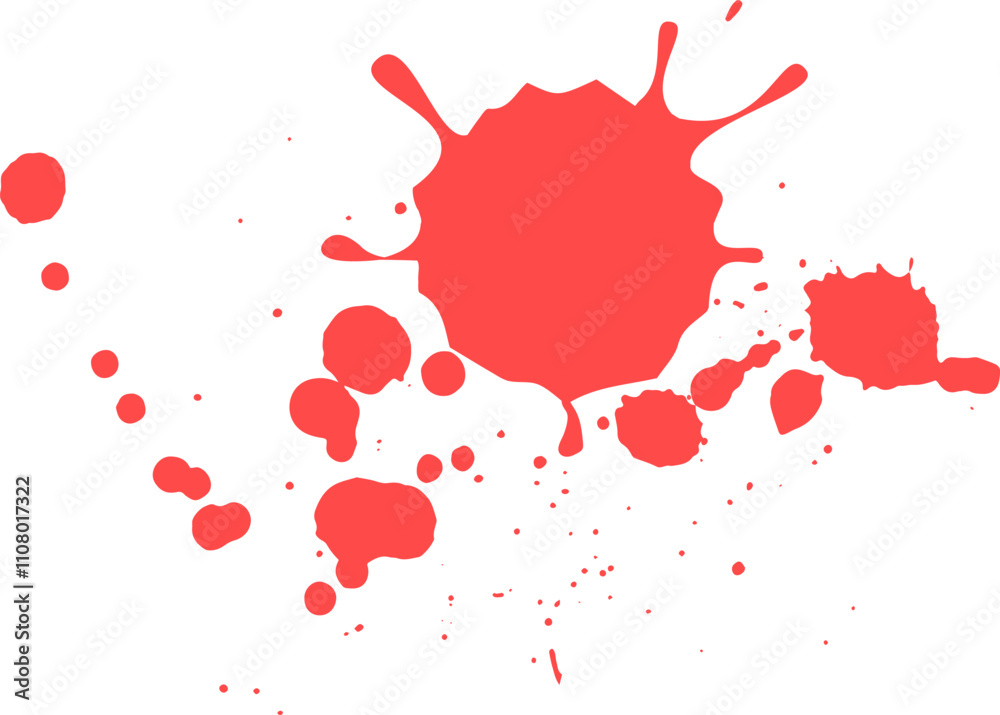 Poster dynamic paint splash in vibrant red against a clean white backdrop, creating an abstract composition