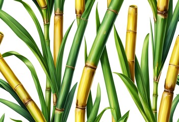 Fototapeta premium SPA watercolor seamless pattern. Illustrations bamboo branch with leaves. Nature background.