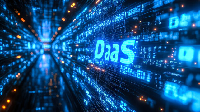 Futuristic Blue Matrix Binary Code Forming DaaS for Desktop as a Service Concept