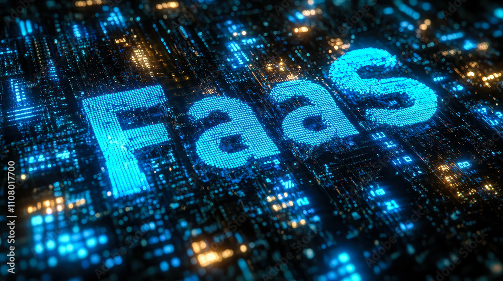 Poster faas digital matrix binary code image representing function as a service technology concept