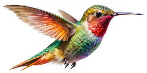 Fototapeta premium Vibrant Hummingbird in Flight Digital Painting, Colorful Feathers, Avian Art, Hummingbird Illustration Hummingbird, Digital Art