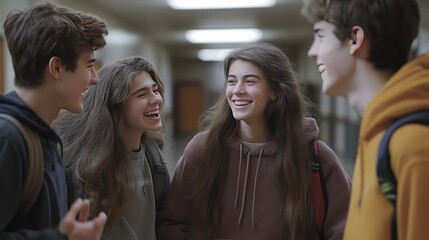 Obraz premium students communicating and laughing at school