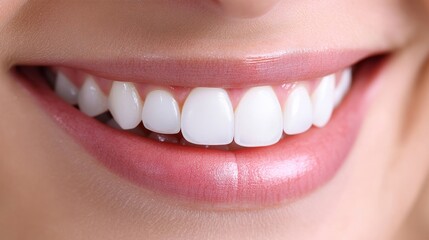 Obraz premium Close-up of a smiling woman displaying her white teeth